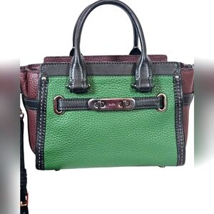 Coach Swagger Mini In Colorblock Leather Black Green Burgundy Style No. 37003
